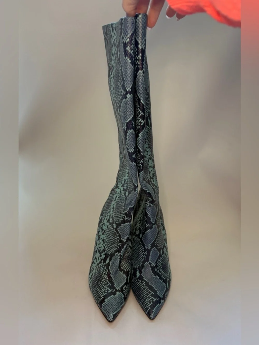 Gianni Bini Lennoxe Teal and Black Snake-Print Knee‎ Boots Size 7.5